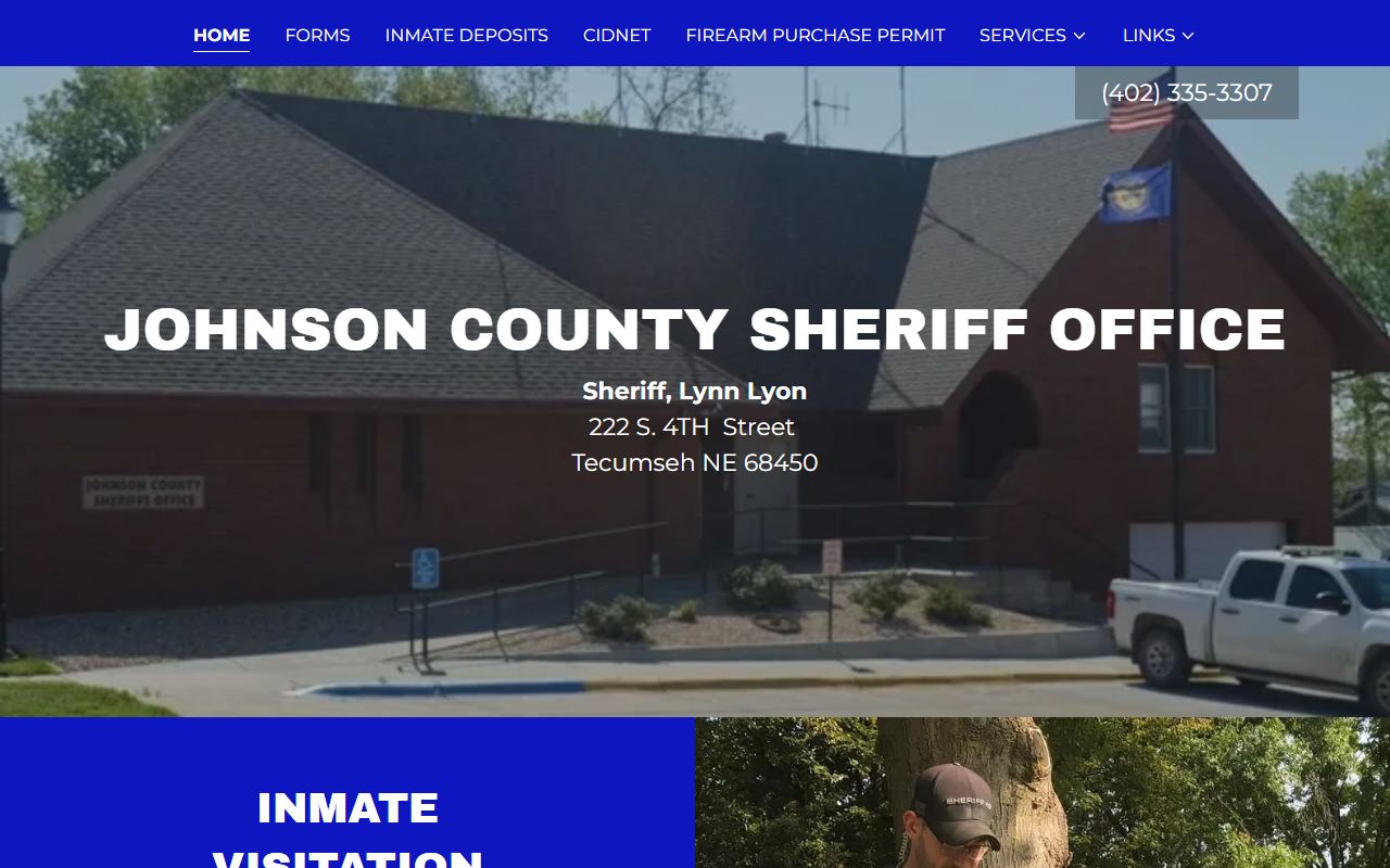 Johnson County Sheriff's Office homepage with jail contact and visitation information