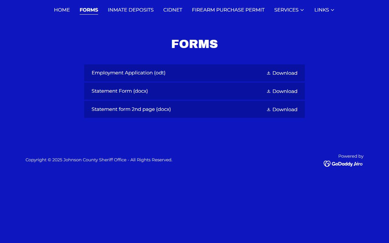 Johnson County jail mugshots sheriff forms page without booking photo request form