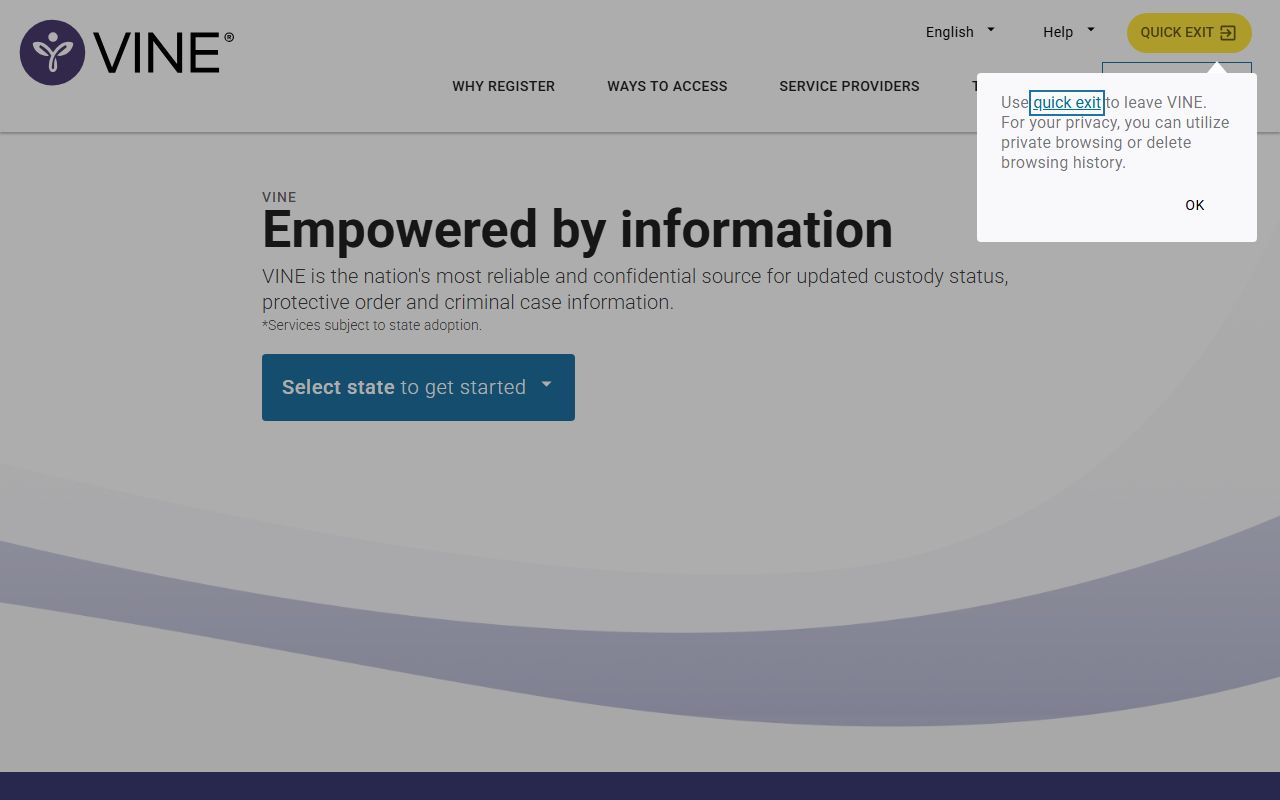 VINELink custody notification landing page linked by Johnson County Sheriff's Office