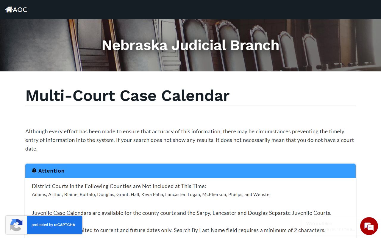 Johnson County court records after arrest Nebraska court calendar search