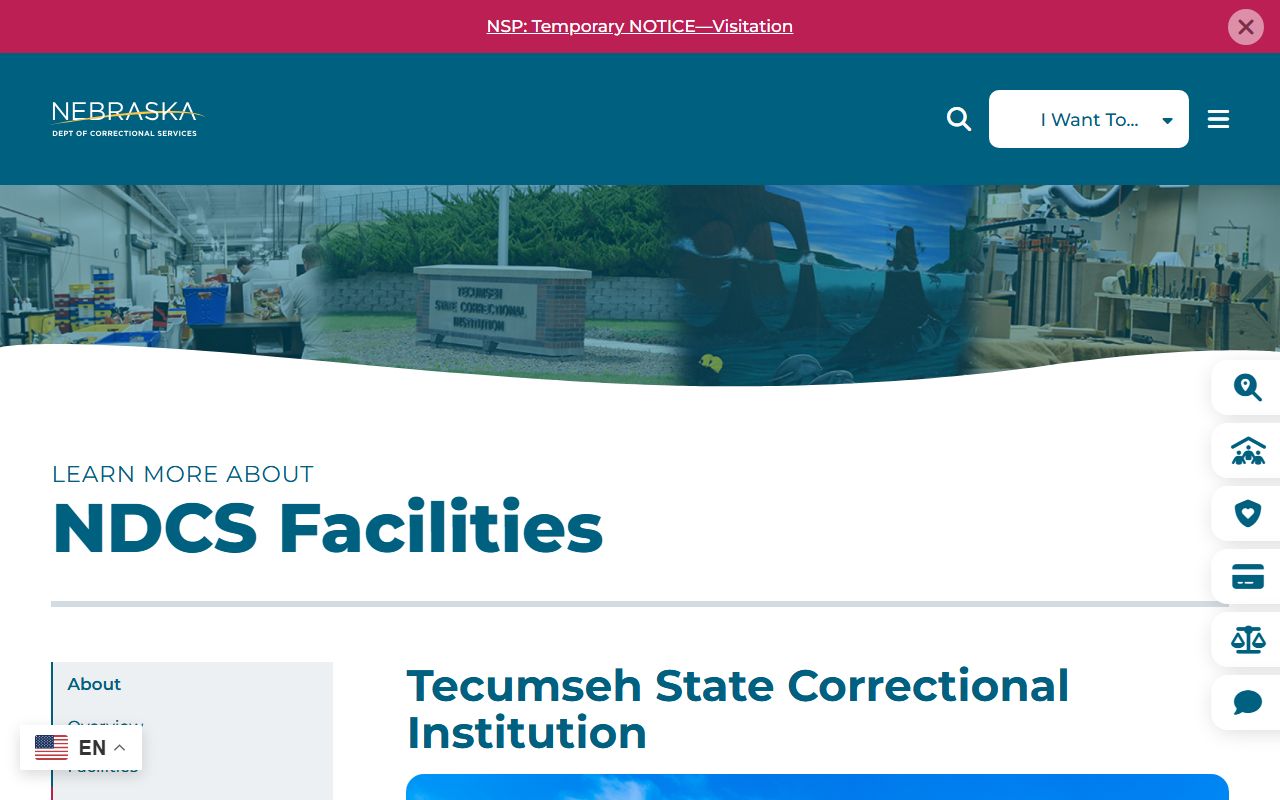 NDCS Tecumseh State Correctional Institution facility profile page